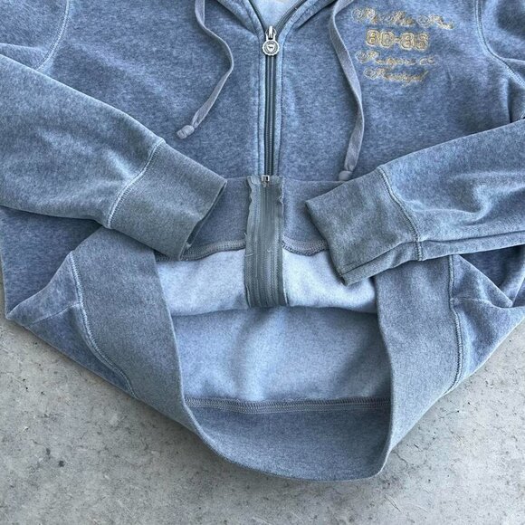 Vintage Y2K PINK VS Hoodie Zip Up Jacket Velour Gray Material Medium - Picture 5 of 7